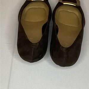 Nine West Brown Suede Flats with Gold Buckle